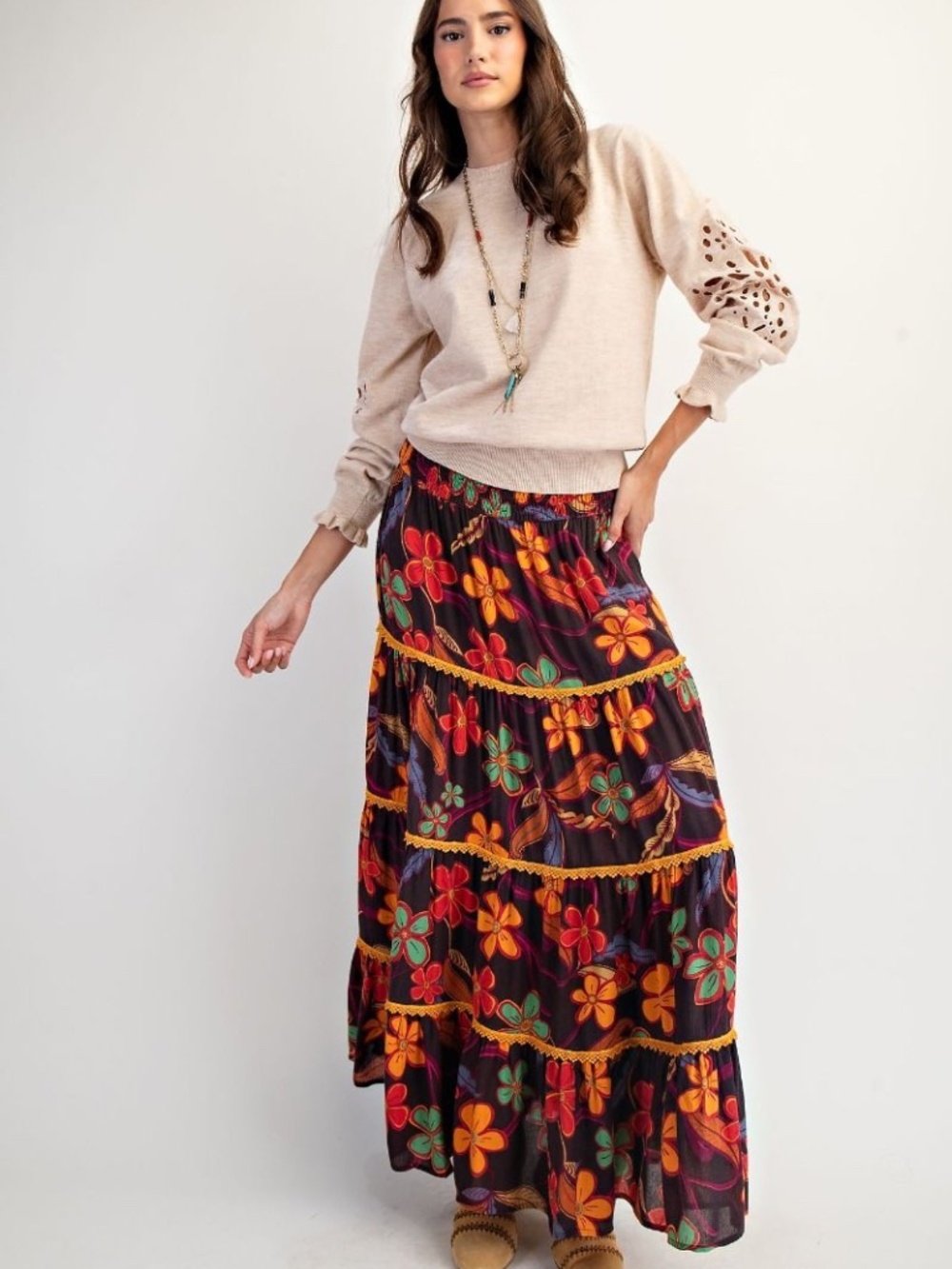 "The Ember" Tiered Flower Print Skirt